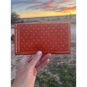 Vintage Florentine 22K gold accented folding kidskin leather wallet rust brown